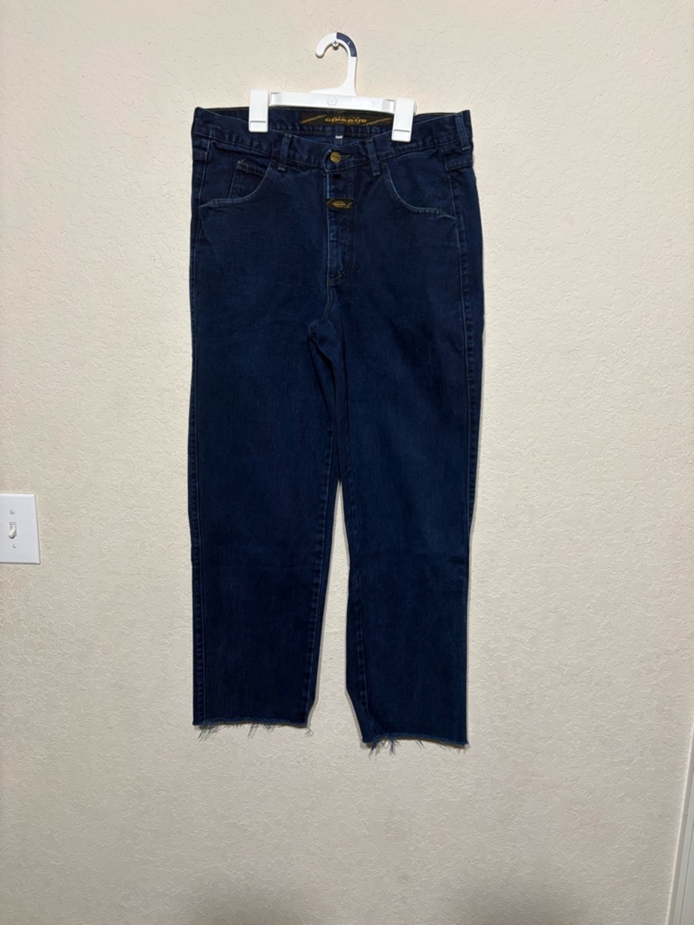 Marithe Francois Girbaud Vintage Dark Indigo Gilded Button frayed hem Jeans